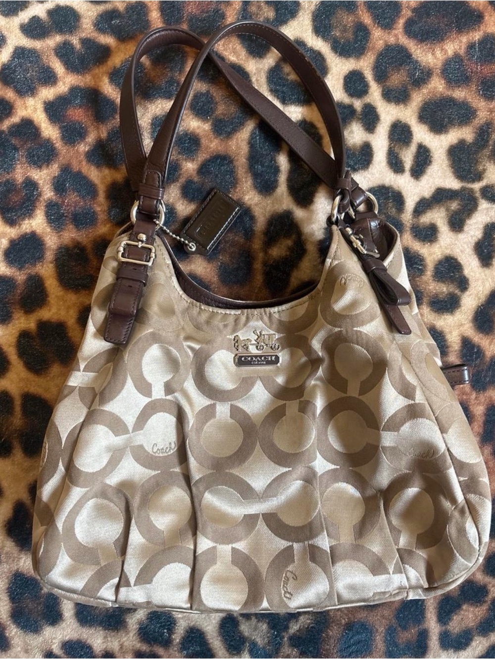 Coach Tan and Brown Signature Shoulder Bag